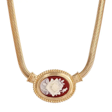 Load image into Gallery viewer, 1928 Jewelry - Red Carnelian Oval Cameo Snake Chain Necklace