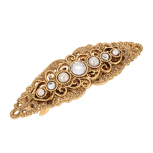 Load image into Gallery viewer, 1928 Jewelry - Filigree Crystal &amp; Faux Pearl Hair Barrette