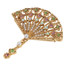 Load image into Gallery viewer, Regency Deco Multi Crystal &amp; Faux Pearl Brooch