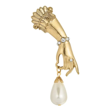 Load image into Gallery viewer, 1928 Jewelry - Belle Epoch Ladies Hand Tear Drop Faux Pearl Pin