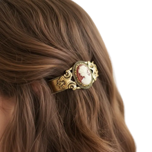 Load image into Gallery viewer, 1928 Jewelry - Ornate Oval Carnelian Red Cameo Barrette