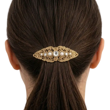 Load image into Gallery viewer, 1928 Jewelry - Filigree Crystal &amp; Faux Pearl Hair Barrette