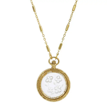 Load image into Gallery viewer, Carved Intaglio Glass Flower Pendant Necklace